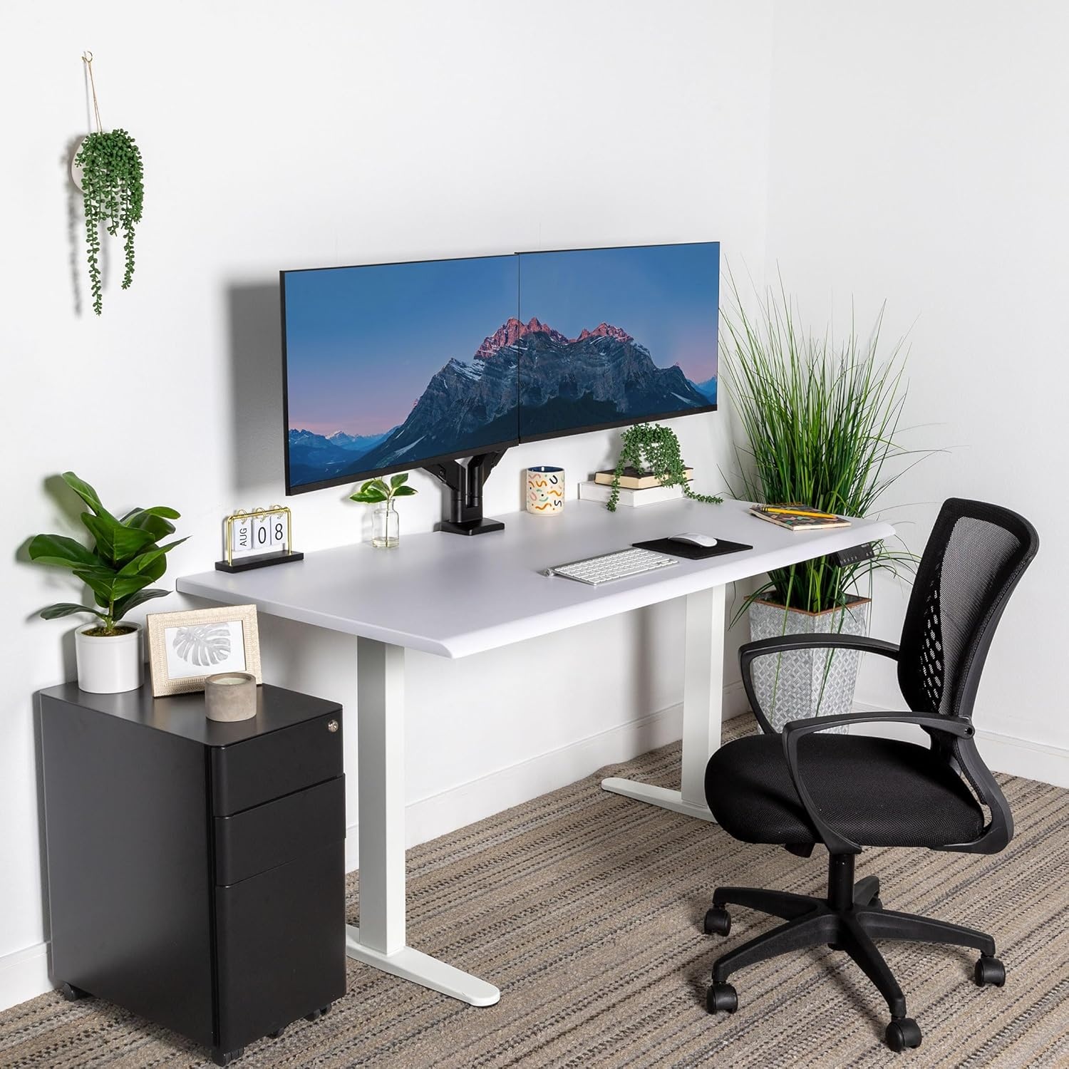 image:imageMountIt Premium Tabletop for Sit Stand Desktops 60 Wide 295 Deep 1 Thick Standing Desk Top Only with Beveled Front Edge and Cable Management CutOut Wood Table Top Slab in BlackWhite