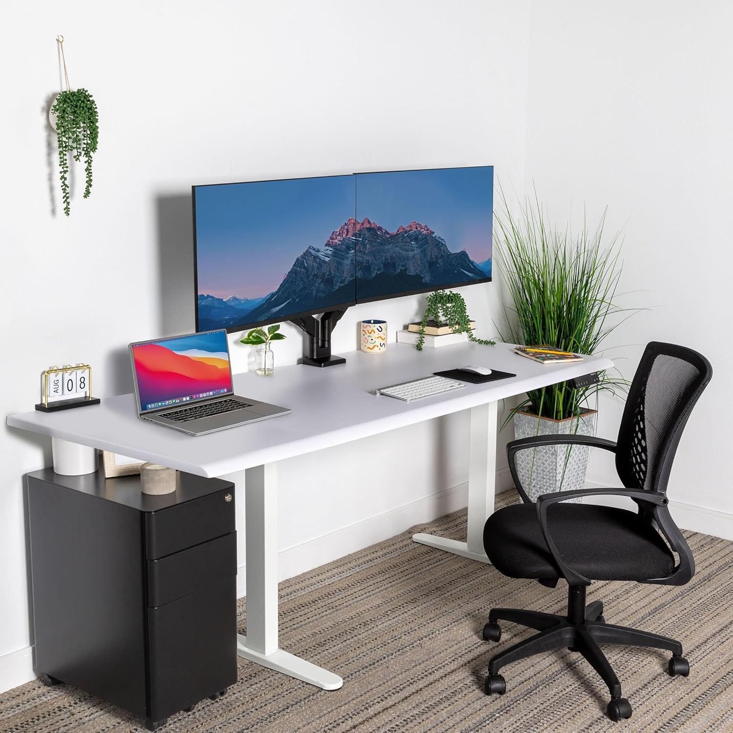 image:imageMountIt Premium Tabletop for Sit Stand Desktops 60 Wide 295 Deep 1 Thick Standing Desk Top Only with Beveled Front Edge and Cable Management CutOut Wood Table Top Slab in BlackWhite