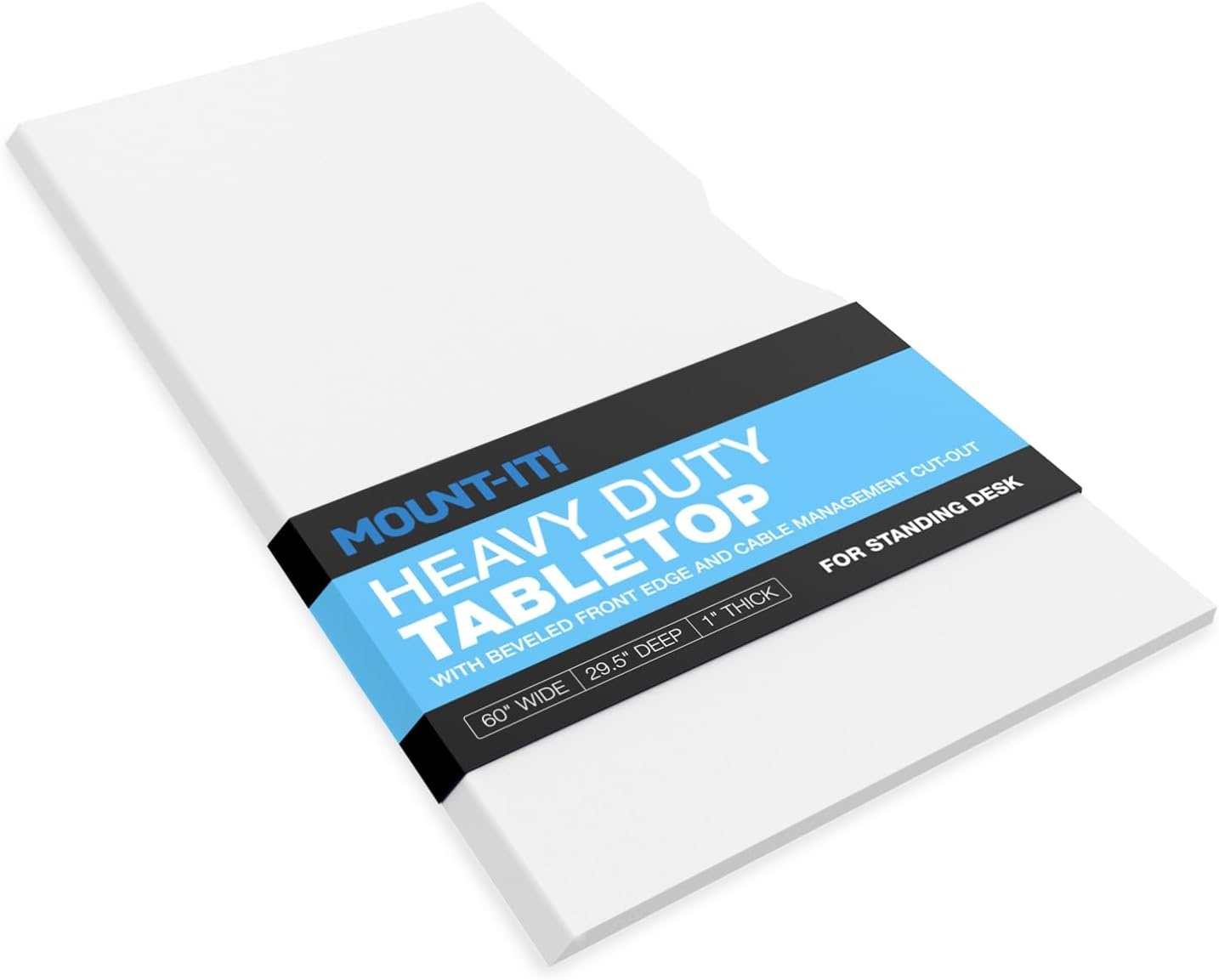 image:imageMountIt Premium Tabletop for Sit Stand Desktops 60 Wide 295 Deep 1 Thick Standing Desk Top Only with Beveled Front Edge and Cable Management CutOut Wood Table Top Slab in BlackWhite