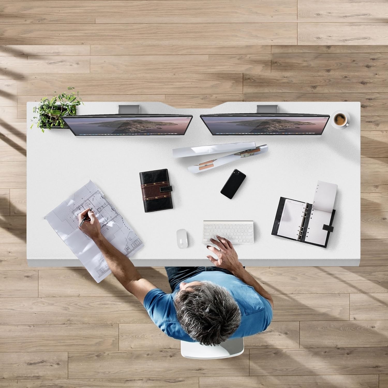image:imageMountIt Premium Tabletop for Sit Stand Desktops 60 Wide 295 Deep 1 Thick Standing Desk Top Only with Beveled Front Edge and Cable Management CutOut Wood Table Top Slab in BlackWhite