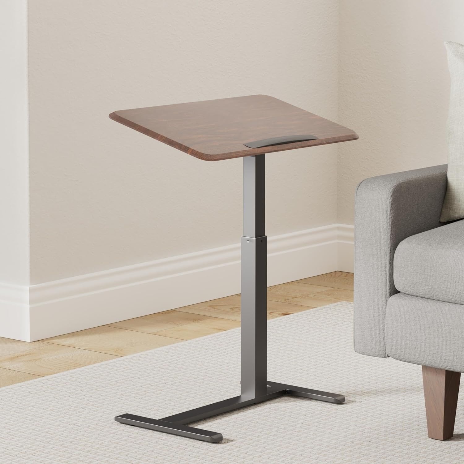 image:imageMountIt Rolling Bedside Table Overbed Tray Table on Wheels for Hospital or Home Meals in Bed Adjustable Height Tilting Swivel Standing Laptop Desk 31x15 with Wheels Walnut Color 27 to 41 High