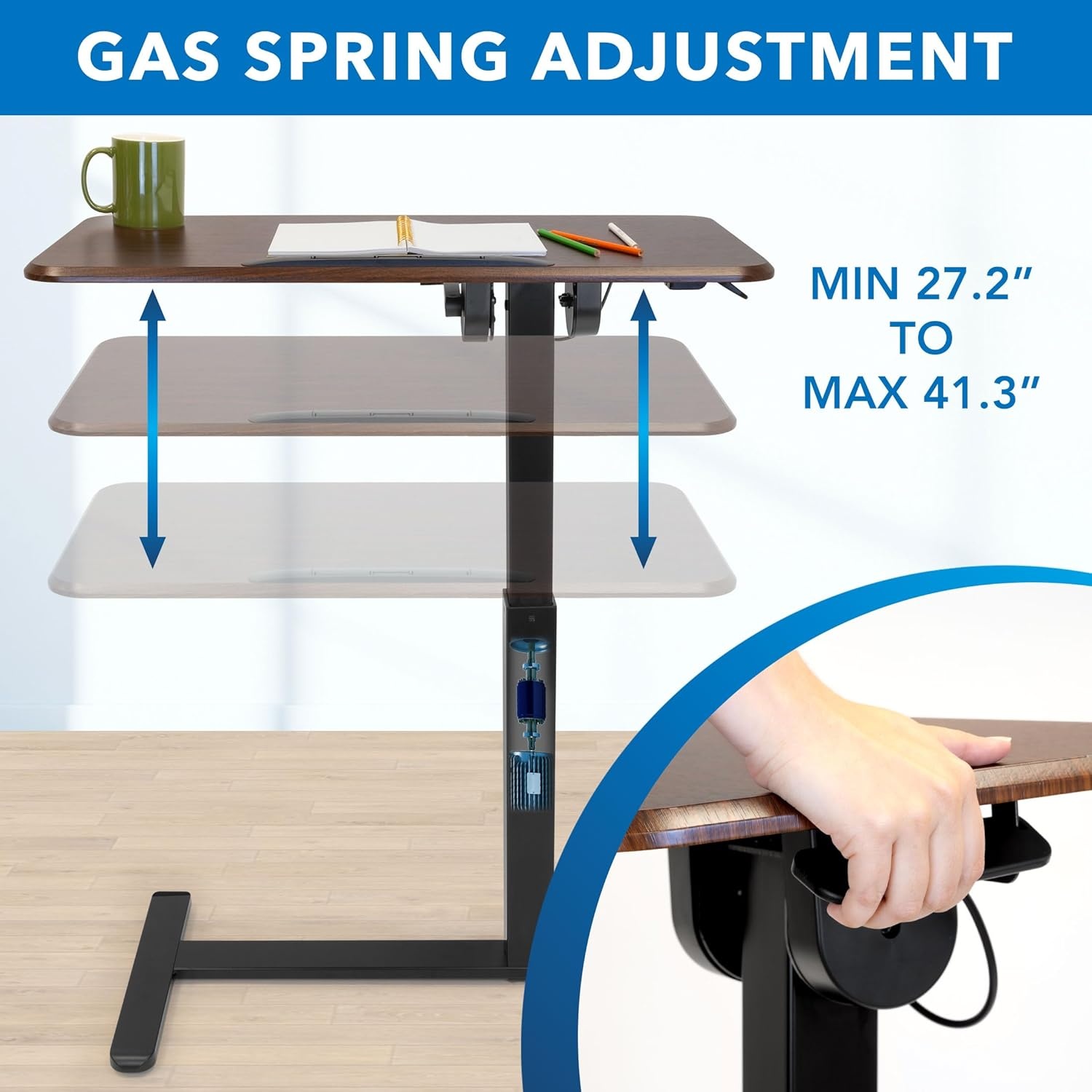 image:imageMountIt Rolling Bedside Table Overbed Tray Table on Wheels for Hospital or Home Meals in Bed Adjustable Height Tilting Swivel Standing Laptop Desk 31x15 with Wheels Walnut Color 27 to 41 High