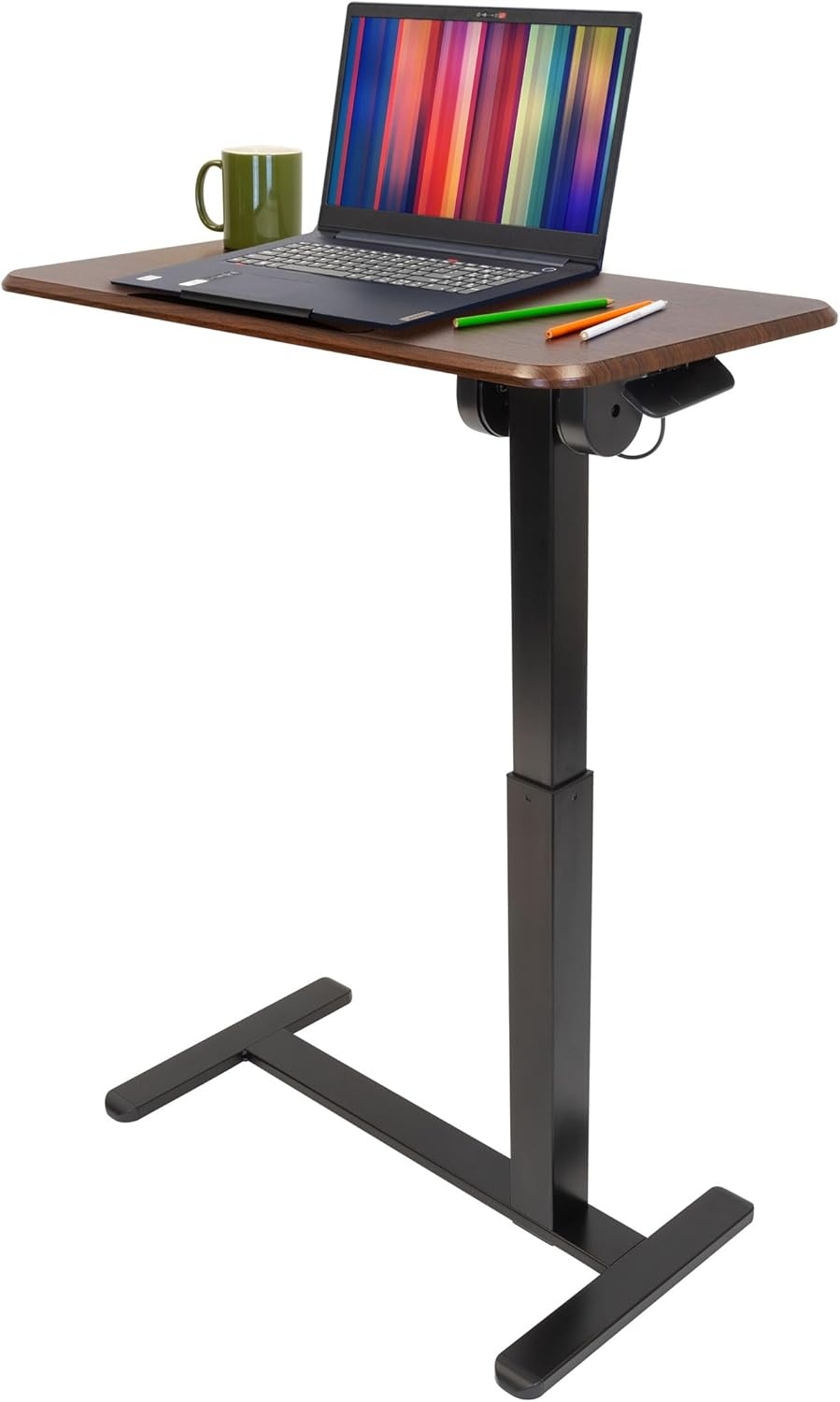 image:imageMountIt Rolling Bedside Table Overbed Tray Table on Wheels for Hospital or Home Meals in Bed Adjustable Height Tilting Swivel Standing Laptop Desk 31x15 with Wheels Walnut Color 27 to 41 High
