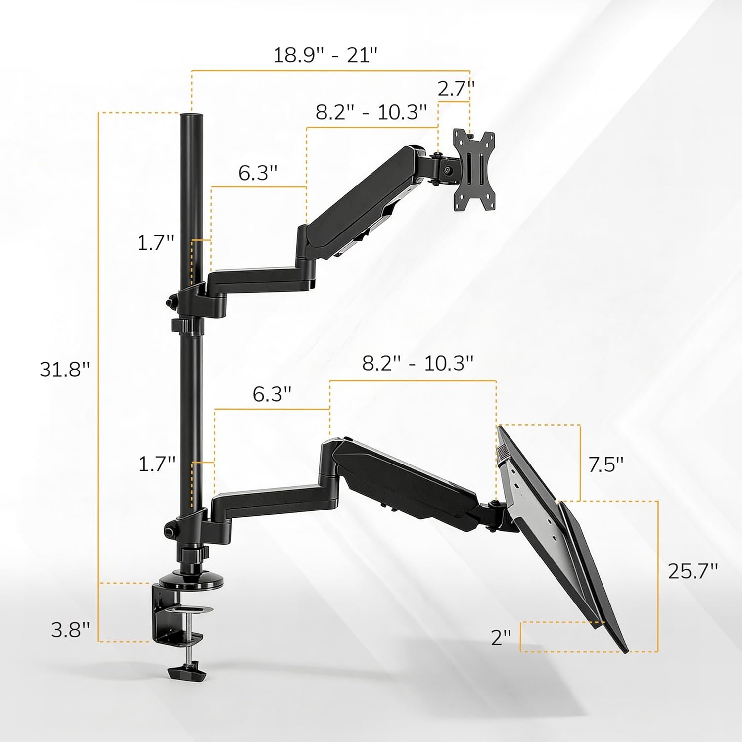 image:imageMountIt SitStand Monitor Arm Desk Mount with Keyboard Tray Single Monitor Fits Up to 32 Height Adjustable Gas Spring Full Motion Articulating Arm Clamp or Grommet Black