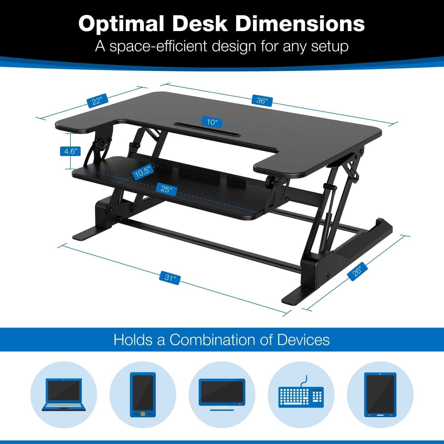 image:imageMountIt Standing Desk Converter Height Adjustable Stand Up Riser with Manual Lift 365 x 22 Desktop Stand up Convertor in Black Fits Dual Monitors Laptop and Keyboard Mouse Tray36 Width