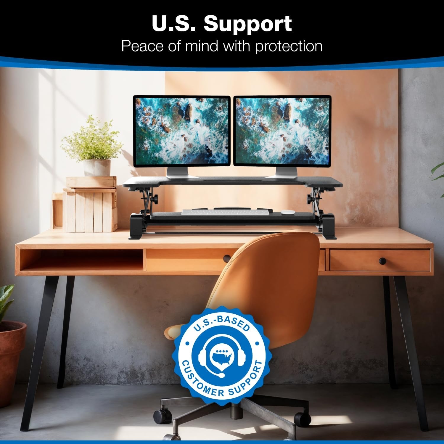 image:imageMountIt Standing Desk Converter Height Adjustable Stand Up Riser with Manual Lift 365 x 22 Desktop Stand up Convertor in Black Fits Dual Monitors Laptop and Keyboard Mouse Tray36 Width