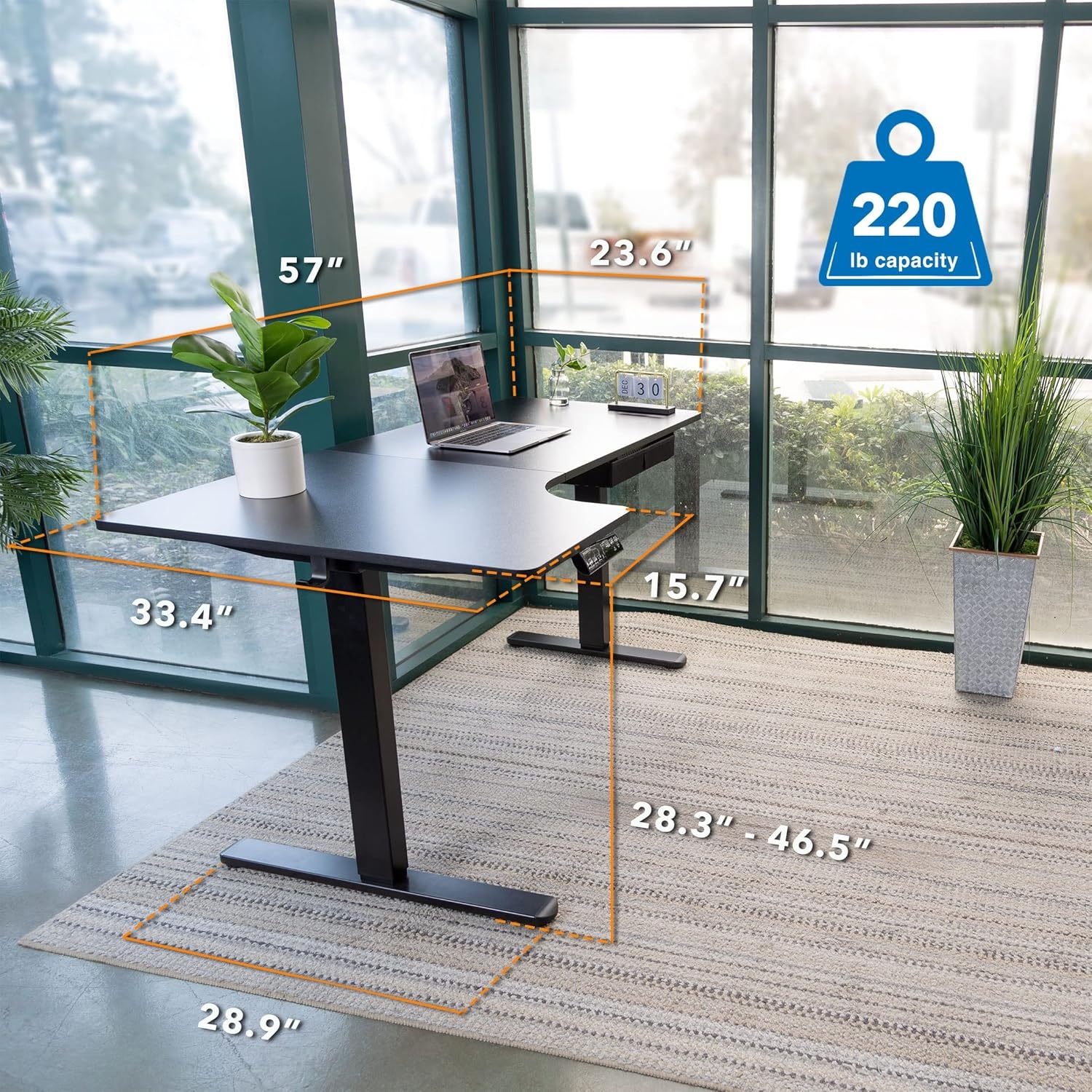 image:imageMountIt Standing Desk L Shape Electric Height Adjustable Sit Stand Corner Workstation with Reversible Desktop Steel Frame Black