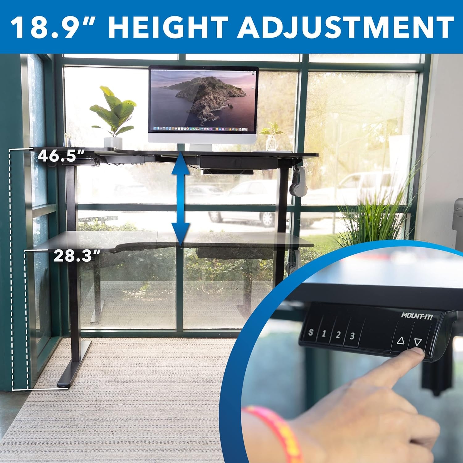 image:imageMountIt Standing Desk L Shape Electric Height Adjustable Sit Stand Corner Workstation with Reversible Desktop Steel Frame Black