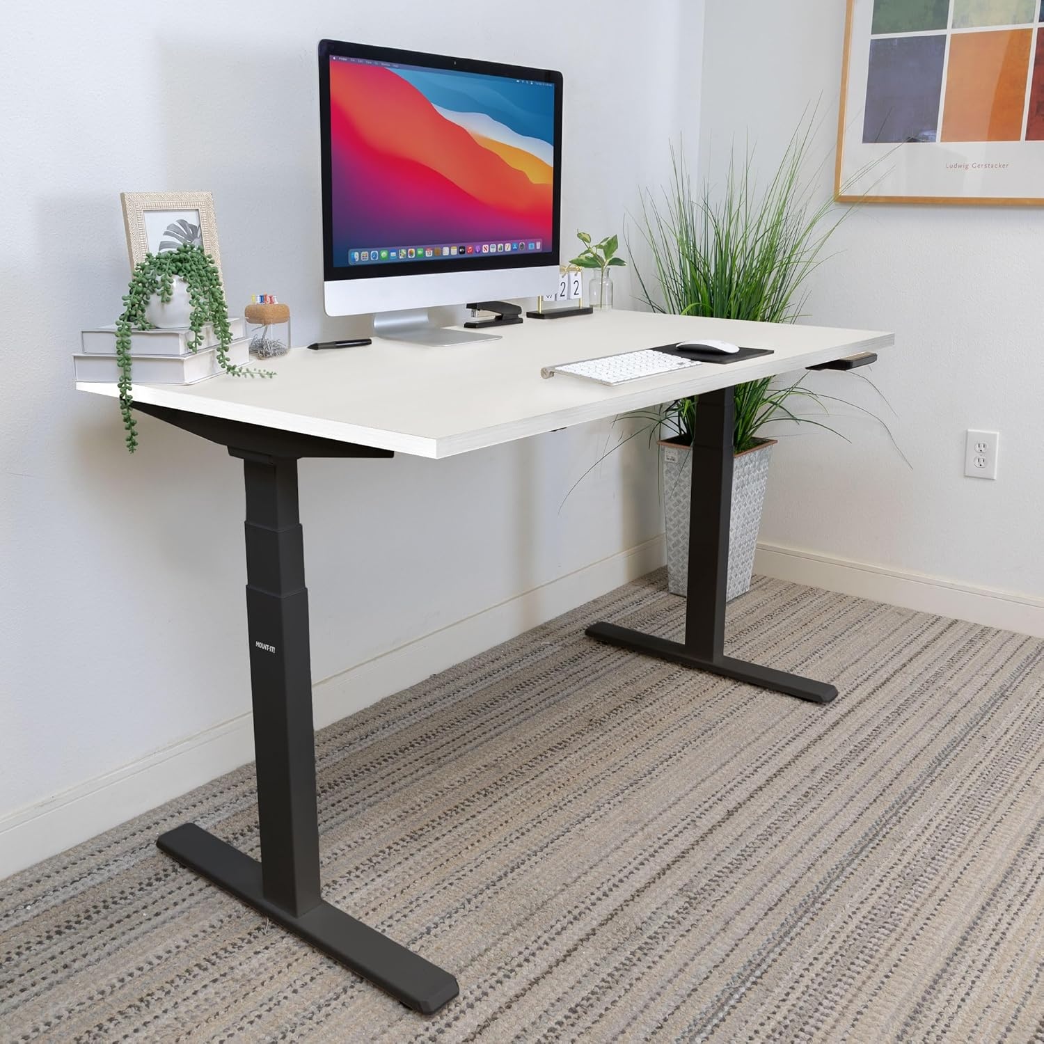 image:imageMountIt Ultimate Dual Motor Electric Standing Desk with 48 Tabletop Black Frame White Tabletop