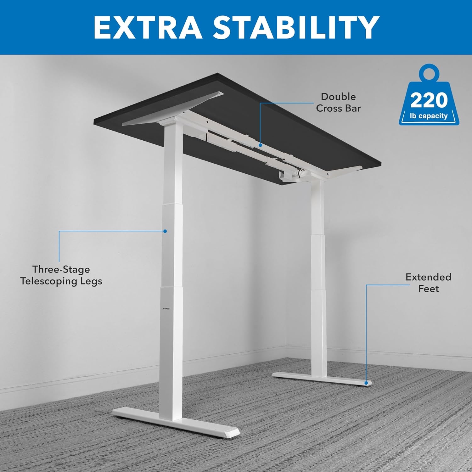 image:imageMountIt Ultimate Dual Motor Electric Standing Desk with 55 Black Tabletop White Base