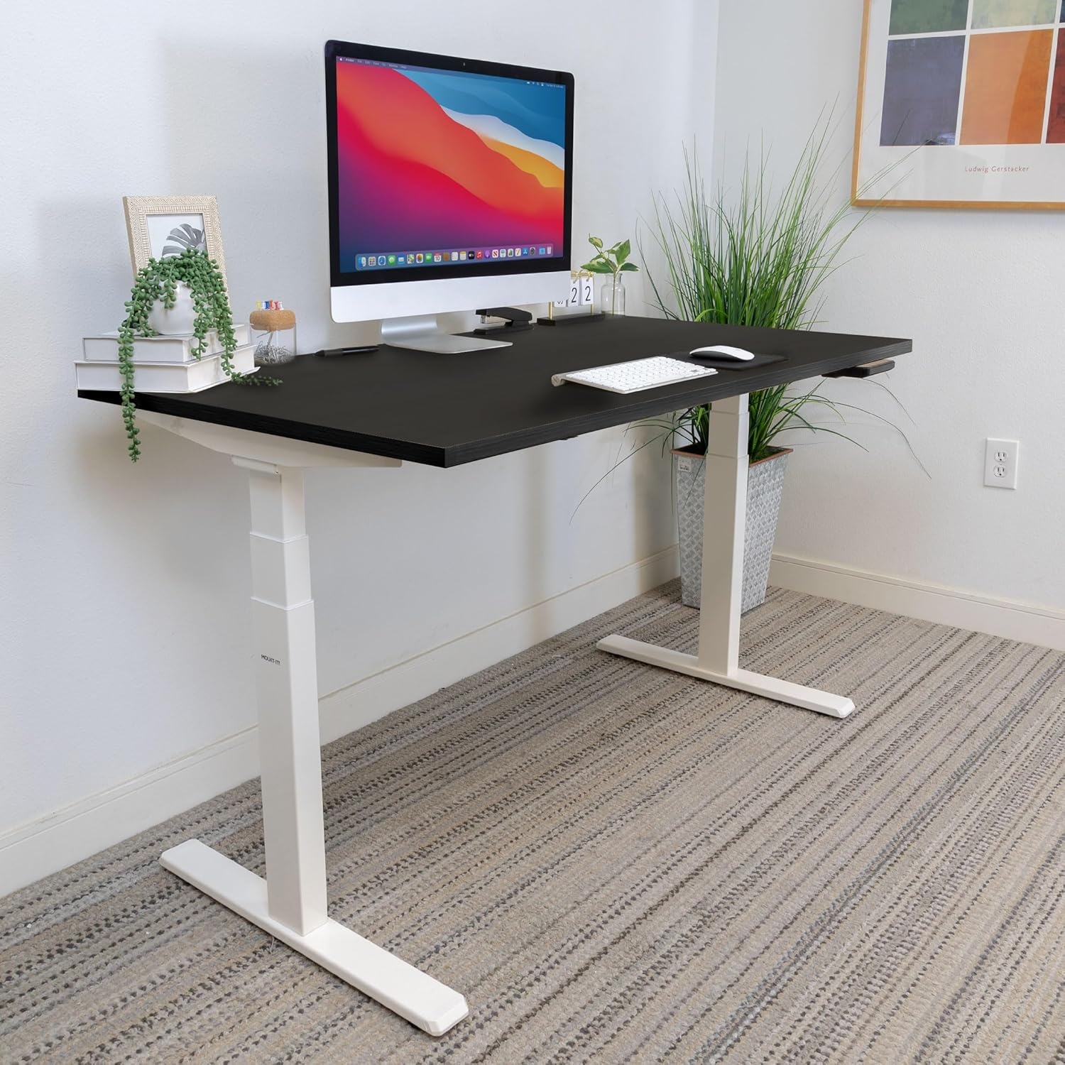image:imageMountIt Ultimate Dual Motor Electric Standing Desk with 55 Black Tabletop White Base