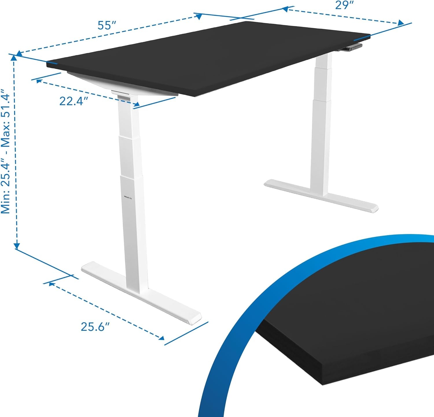 image:imageMountIt Ultimate Dual Motor Electric Standing Desk with 55 Black Tabletop White Base