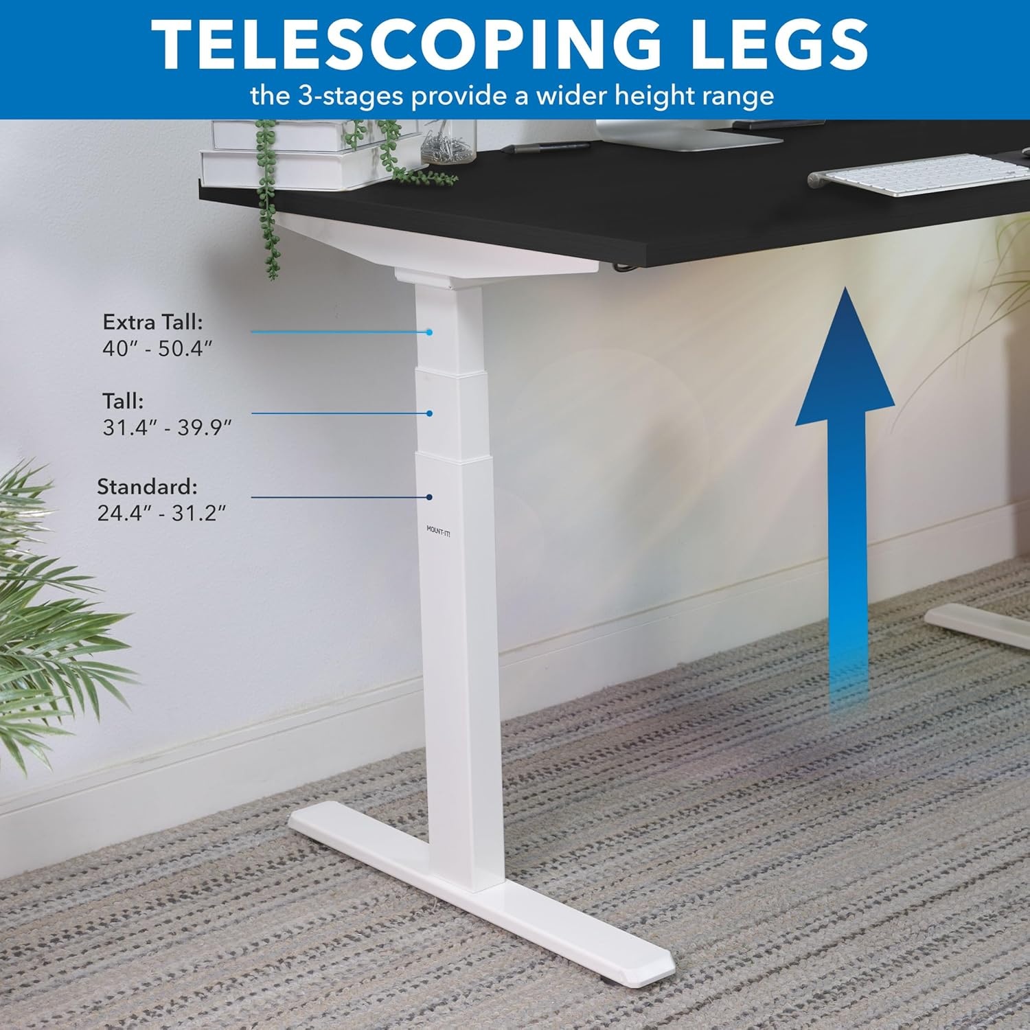 image:imageMountIt Ultimate Dual Motor Electric Standing Desk with 55 Black Tabletop White Base