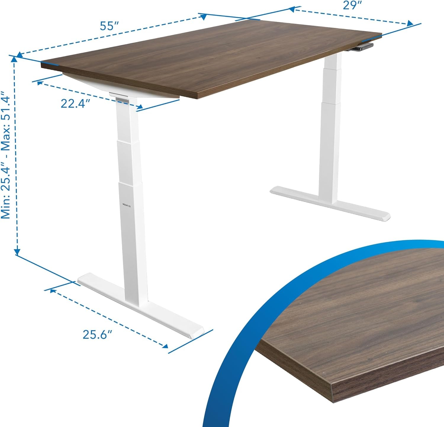 image:imageMountIt Ultimate Dual Motor Electric Standing Desk with 55 Brown Tabletop White Base
