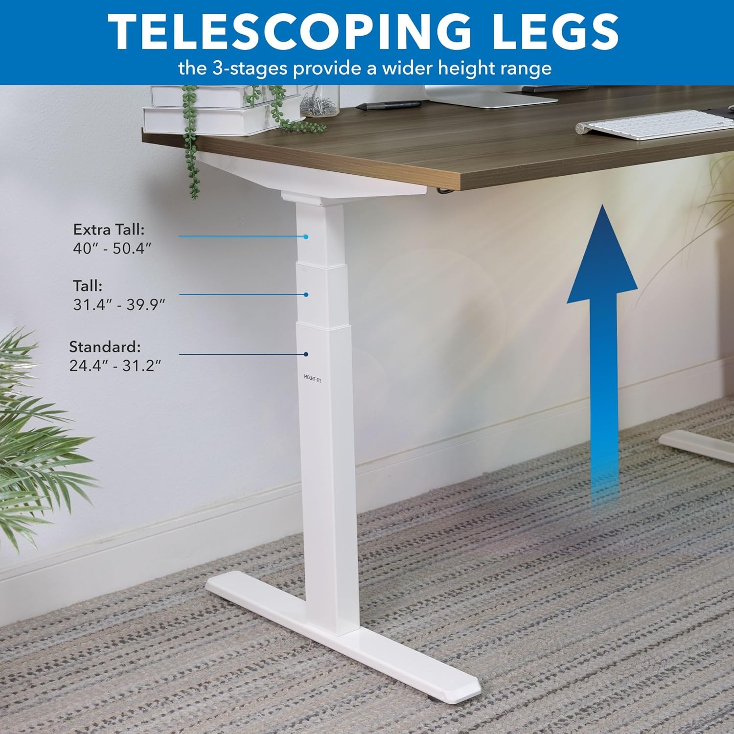 image:imageMountIt Ultimate Dual Motor Electric Standing Desk with 55 Brown Tabletop White Base