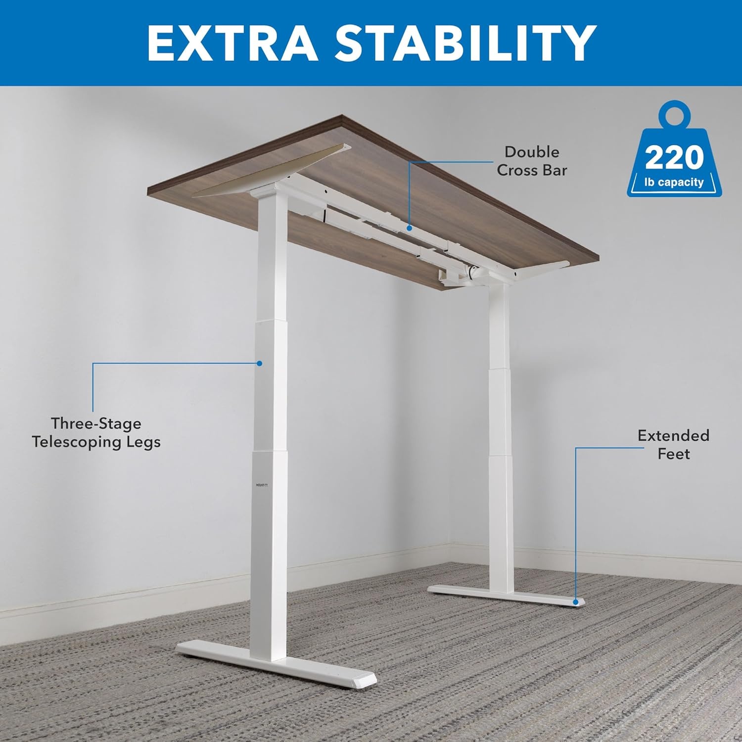image:imageMountIt Ultimate Dual Motor Electric Standing Desk with 55 Brown Tabletop White Base