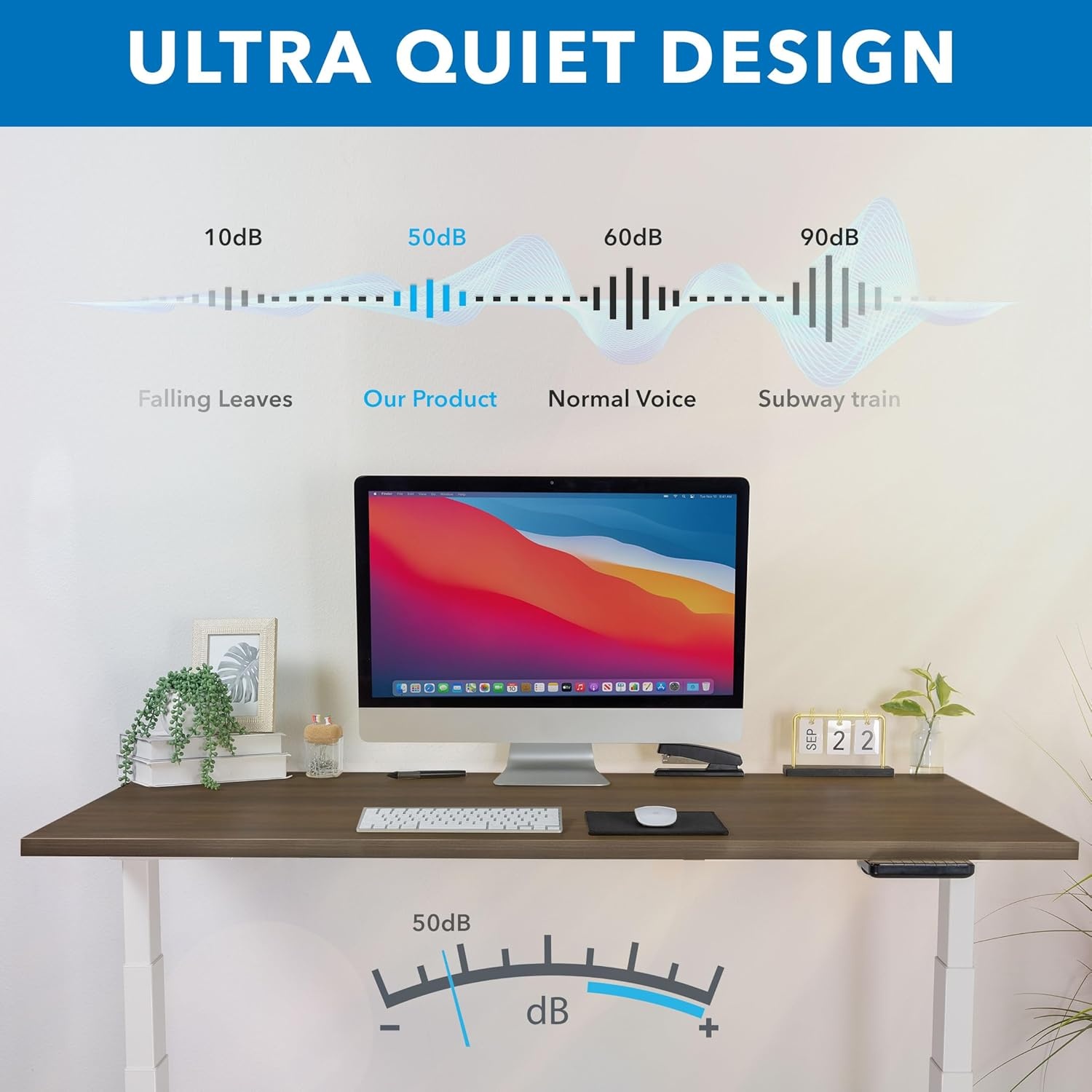 image:imageMountIt Ultimate Dual Motor Electric Standing Desk with 55 Brown Tabletop White Base