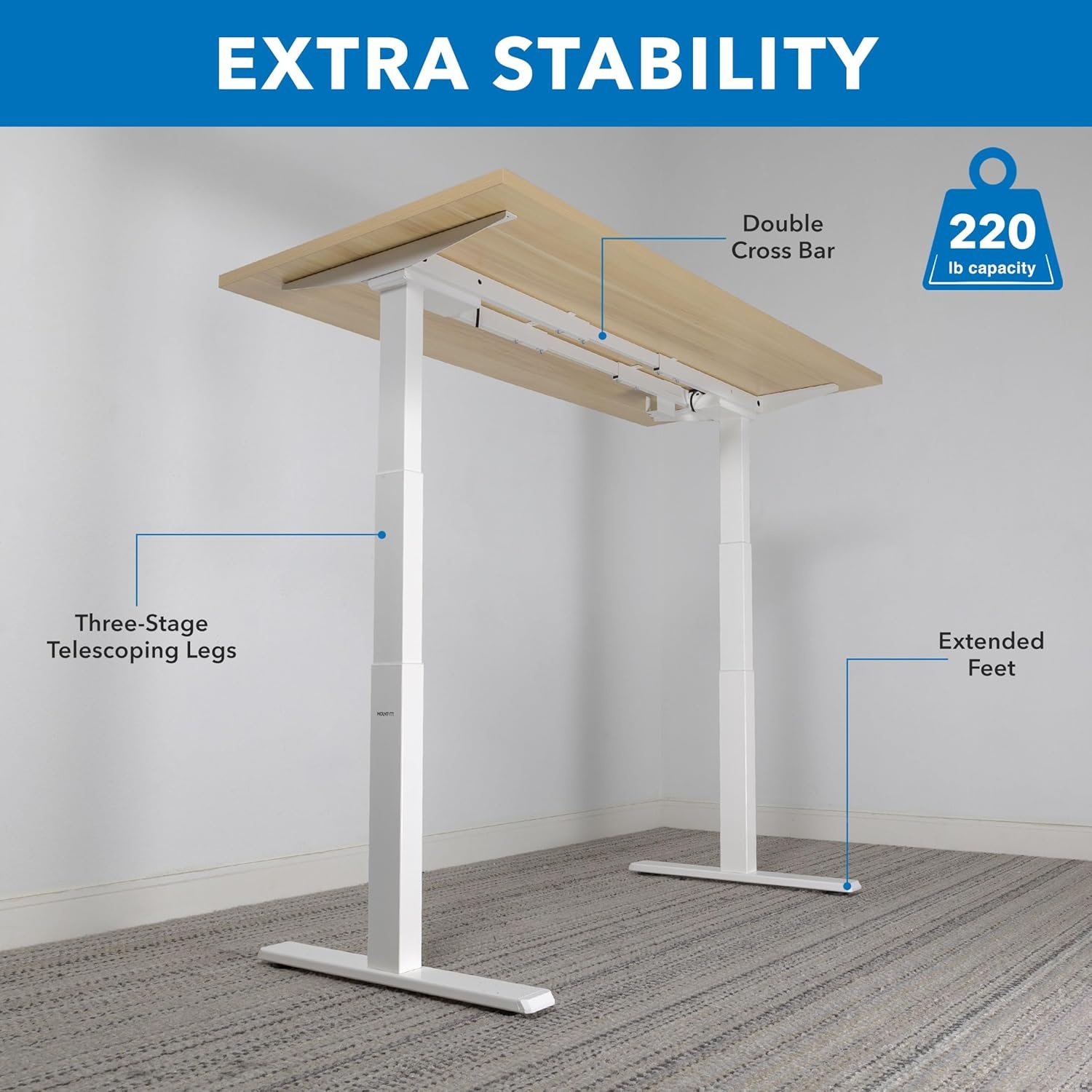 image:imageMountIt Ultimate Dual Motor Electric Standing Desk with 55 Maple Tabletop White Base