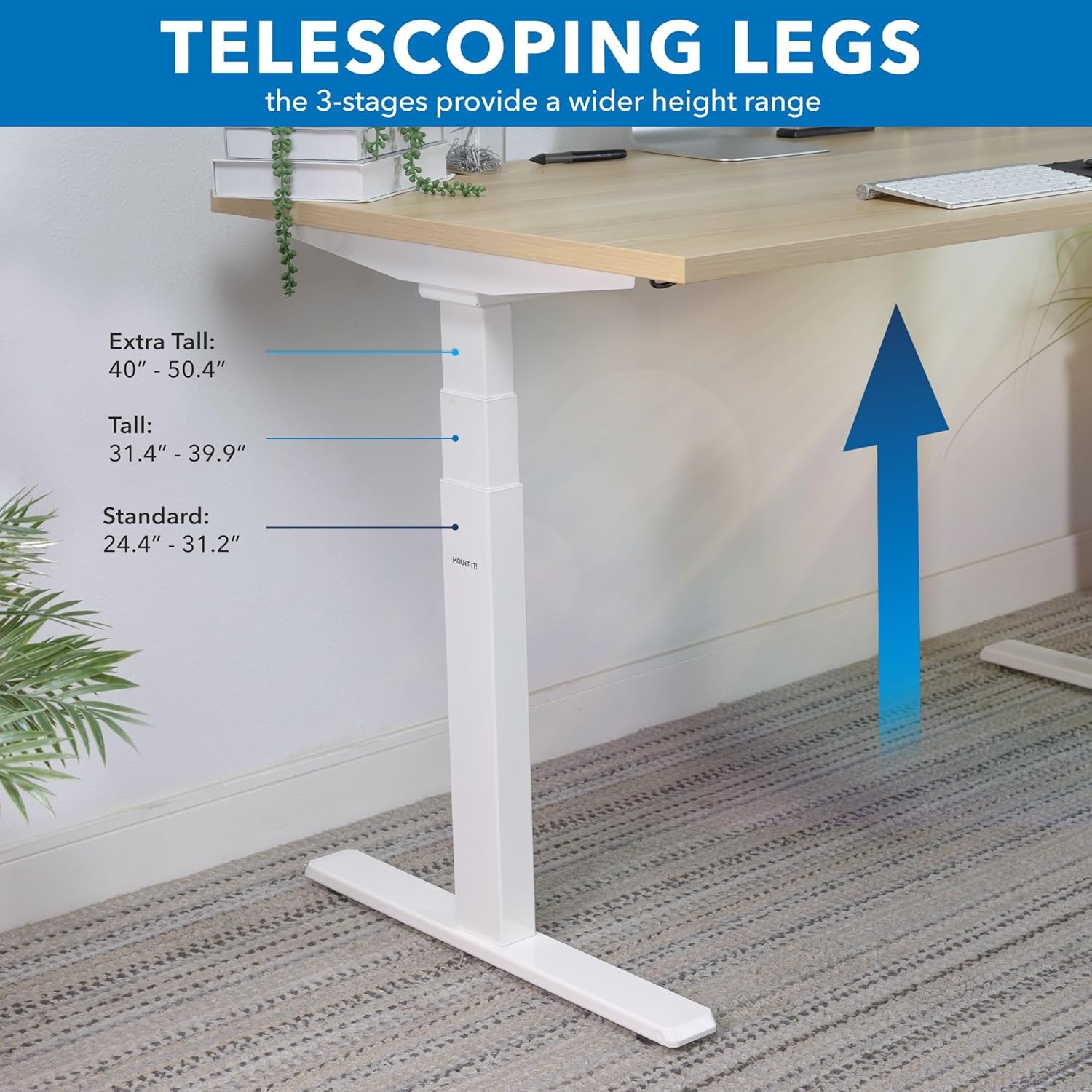 image:imageMountIt Ultimate Dual Motor Electric Standing Desk with 55 Maple Tabletop White Base
