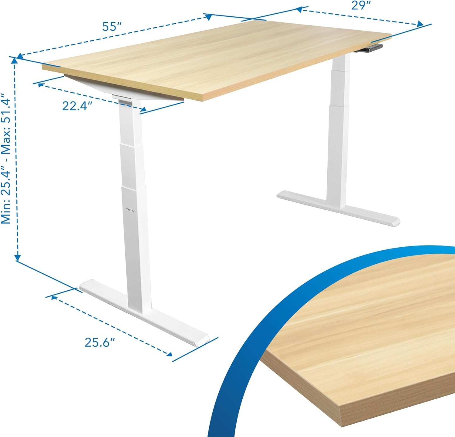 image:imageMountIt Ultimate Dual Motor Electric Standing Desk with 55 Maple Tabletop White Base