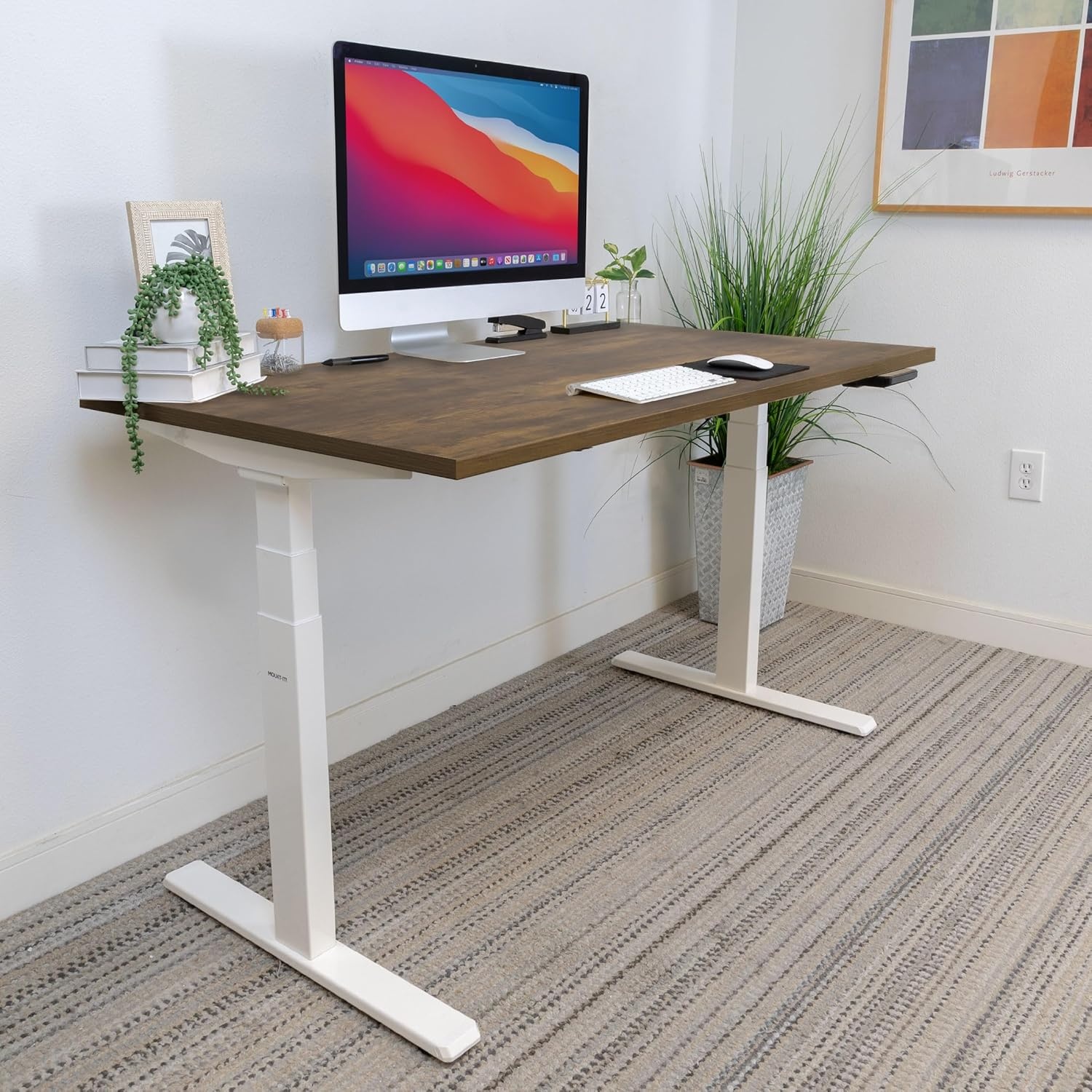 image:imageMountIt Ultimate Dual Motor Electric Standing Desk with 55 OakTabletop White Base