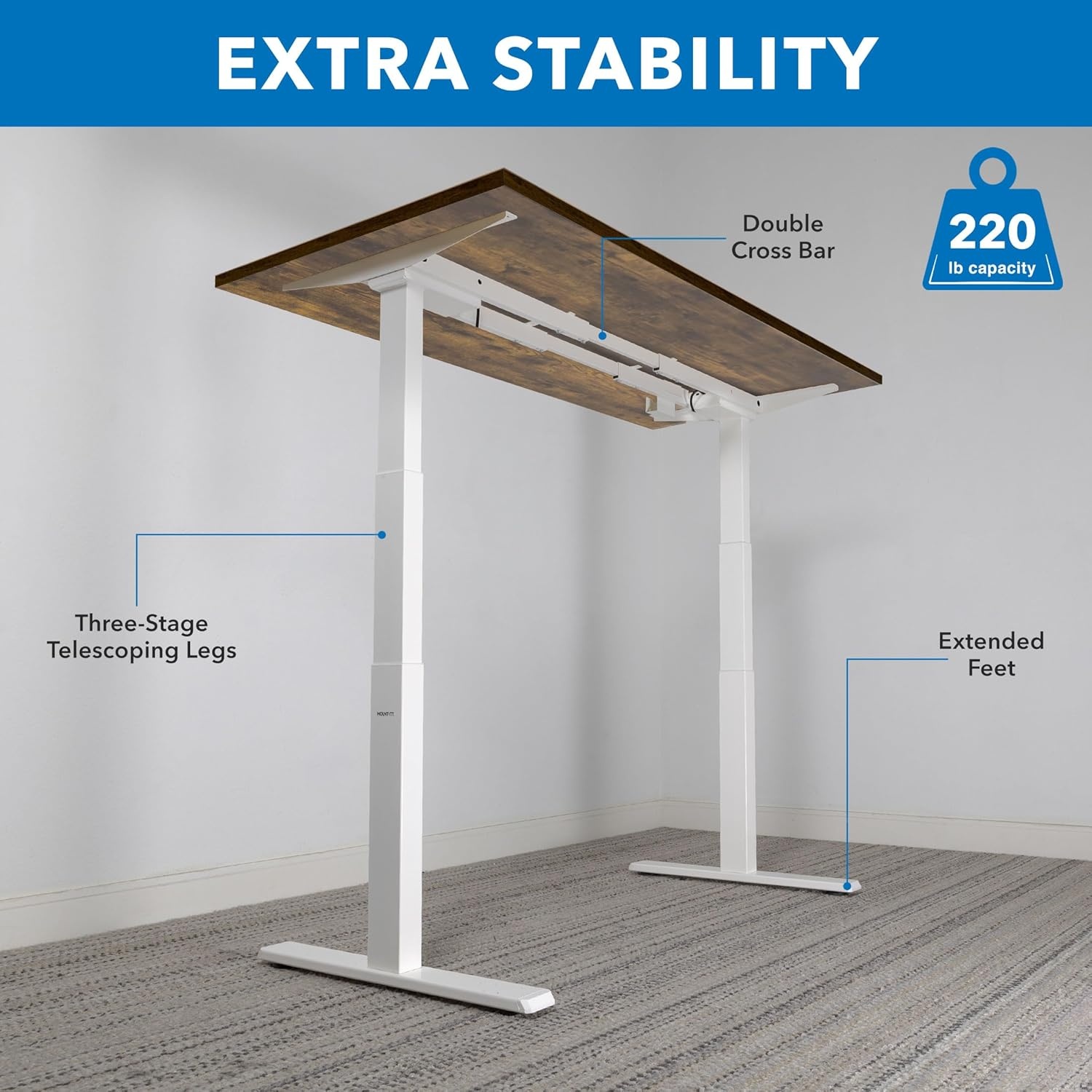 image:imageMountIt Ultimate Dual Motor Electric Standing Desk with 55 OakTabletop White Base