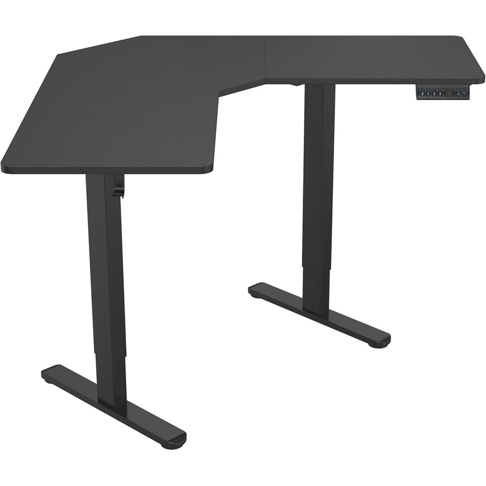 image:imageMountIt Electric LShaped Standing Desk Dual Motor Height Adjustable Corner SitStand Workstation for Small Spaces Digital LED Control Panel with 3 Memory Presets 176 lb Capacity Black