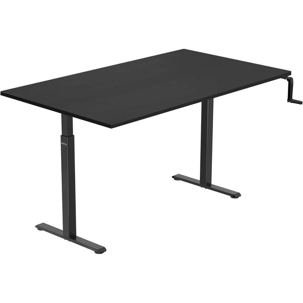image:imageMountIt Hand Crank Standing Desk with 55 OnePiece Tabletop Crank Standing Desk for Home Office SitStand Workstation 132 lb Foldable Handle Black FrameBlack