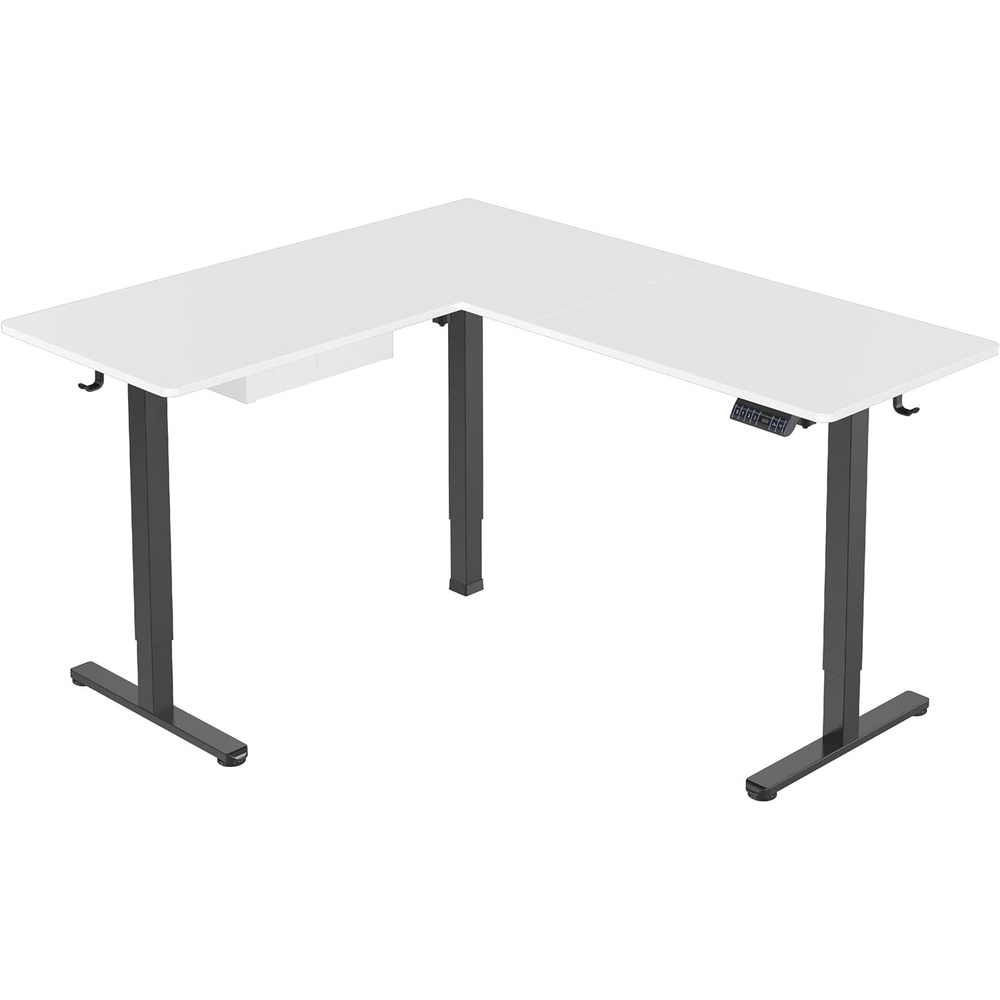image:imageMountIt L Shaped Standing Desk Extra Large 75 x 63 Electric Corner Standing Desk Height Adjustable from 283 to 465 3 Memory Settings White Solid Steel Frame Black TabletopBlack Frame White Top