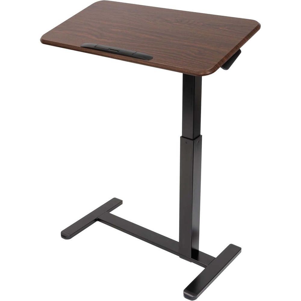 image:imageMountIt Rolling Bedside Table Overbed Tray Table on Wheels for Hospital or Home Meals in Bed Adjustable Height Tilting Swivel Standing Laptop Desk 31x15 with Wheels Walnut Color 27 to 41 High
