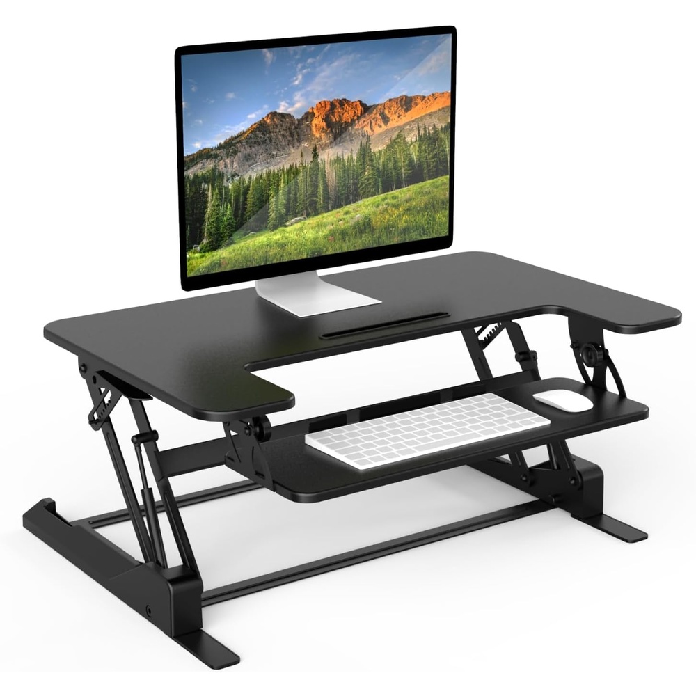 image:imageMountIt Standing Desk Converter Height Adjustable Stand Up Desk with Gas Spring Riser Wide 36 Inch Sit Stand Workstation Fits Dual Monitors Black MI7926