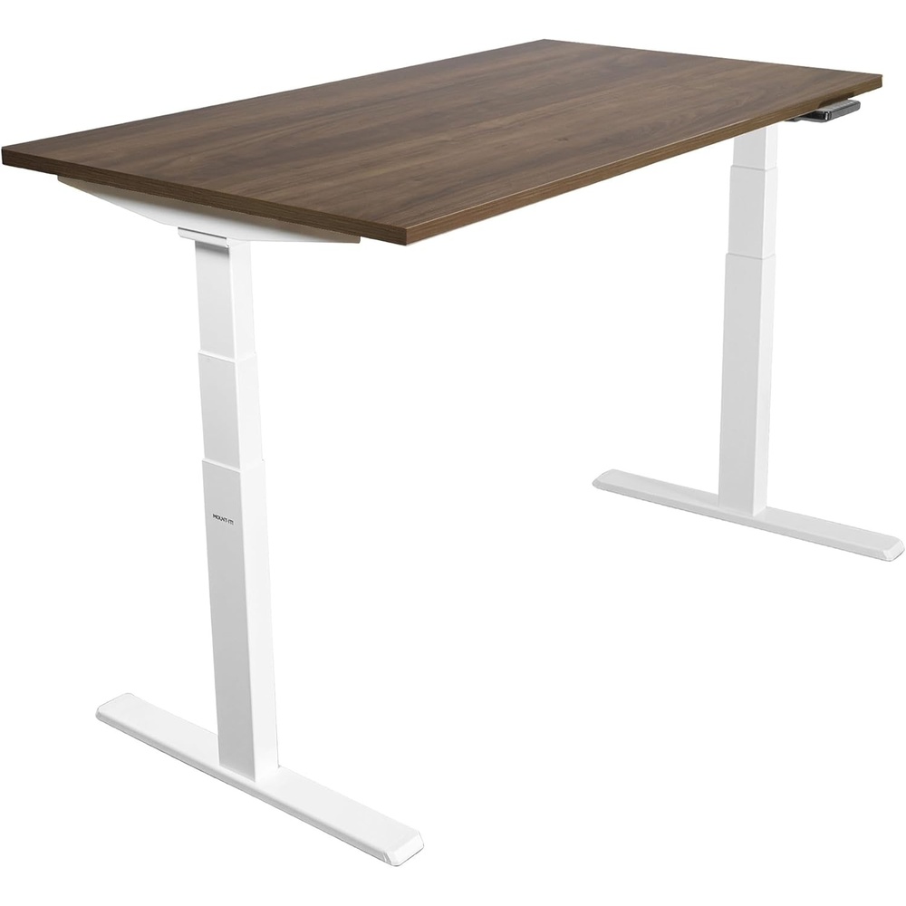 image:imageMountIt Ultimate Dual Motor Electric Standing Desk with 55 Brown Tabletop White Base