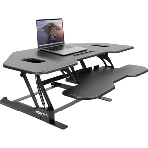 image:imageMountIt Corner Standing Desk Converter  Height Adjustable 43 Wide Desktop  Corner Stand Up Desk with Gas Spring Handle  Stand Up Computer Workstation with Ergonomic Keyboard Tray  Black