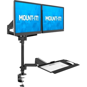 image:imageMountIt Dual Monitor Arm Desk Mount SitStand Workstation with Keyboard Tray Height Adjustable Gas Spring Fits Two 1732 Screens 176 lbs Each VESA 75x75 100x100 Clamp or Grommet Black