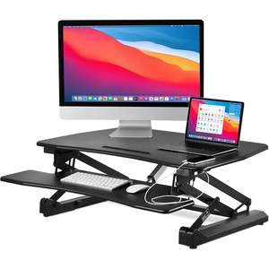 image:imageMountIt Electric Standing Desk Converter 354 Quick Sit Stand Desk Riser Computer Workstation Motorized Easy Convertor with Builtin USB Charging Port Ergonomic Height Adjustable in Black36  Width