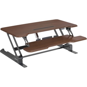 image:imageMountIt Electric Standing Desk Converter with 38 Tabletop Height Adjustable Sit Stand Desk Riser Motorized Desk Riser with Keyboard Tray and Device Slot Fits Monitor amp Laptop BlackDark Walnut