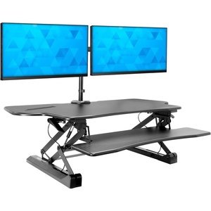 image:imageMountIt Standing Desk Converter Height Adjustable 47 Extra Large Wide Stand Up Desk Riser Dual Monitor Arm Mounts Stand Up Desk Convertor with Keyboard Tray Fits Two Monitors up to 32