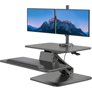 image:imageMountIt Standing Desk Converter Stand Up Desk Riser with Dual Monitor Mount Adjustable Workstation in Black Top Platform 23 Wide Keyboard Mouse Tray 27 Wide Raises 5 to 17 Tall
