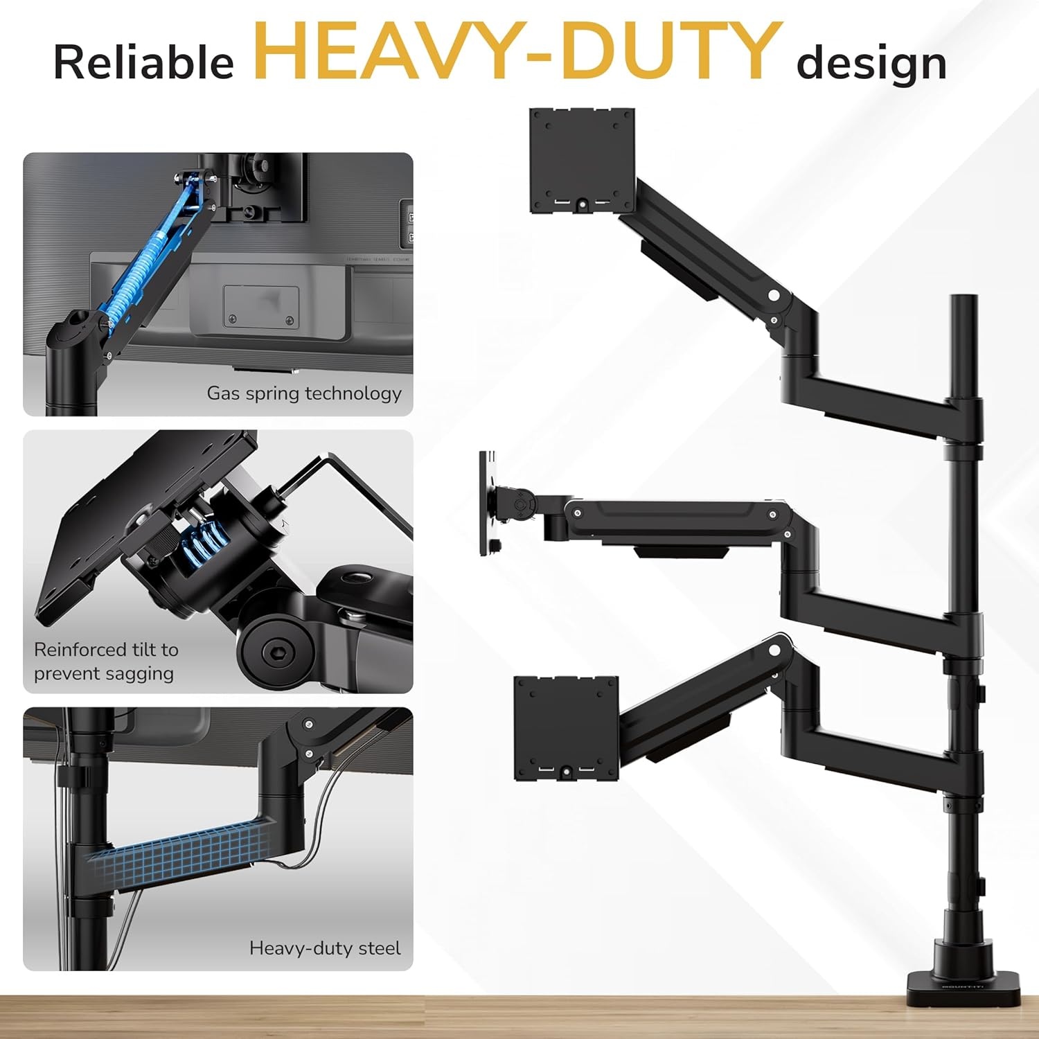 image:imageMountIt HeavyDuty 21 Triple Monitor Mount Stacked Ultrawide Desk Monitor Arm for One 49 Screen Two 35 Monitors 44 lb Gas Spring Arms Clamp amp Grommet Mount