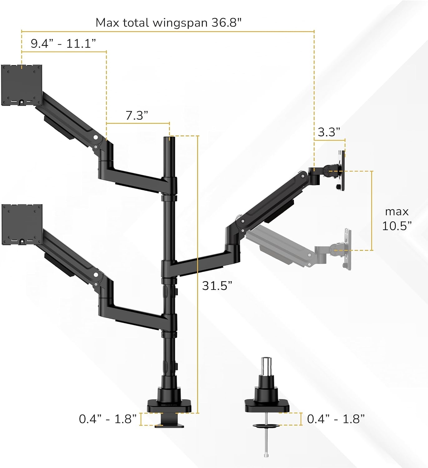 image:imageMountIt HeavyDuty 21 Triple Monitor Mount Stacked Ultrawide Desk Monitor Arm for One 49 Screen Two 35 Monitors 44 lb Gas Spring Arms Clamp amp Grommet Mount