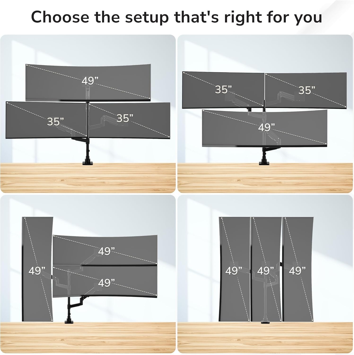 image:imageMountIt HeavyDuty 21 Triple Monitor Mount Stacked Ultrawide Desk Monitor Arm for One 49 Screen Two 35 Monitors 44 lb Gas Spring Arms Clamp amp Grommet Mount
