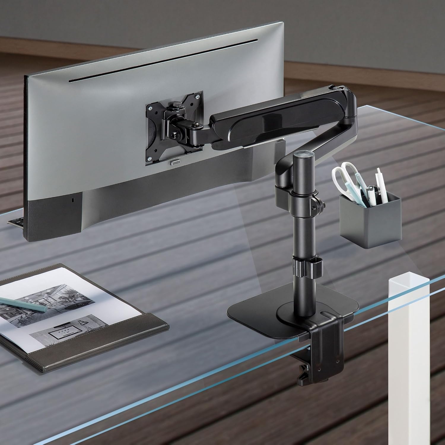 image:imageMountIt Monitor Mount Reinforcement Plate Steel Desk Protector for Glass and Thin Tabletops Compatible with CClamp and Grommet Mounts AntiSkid EVA Pads Supports MultiMonitor Setups
