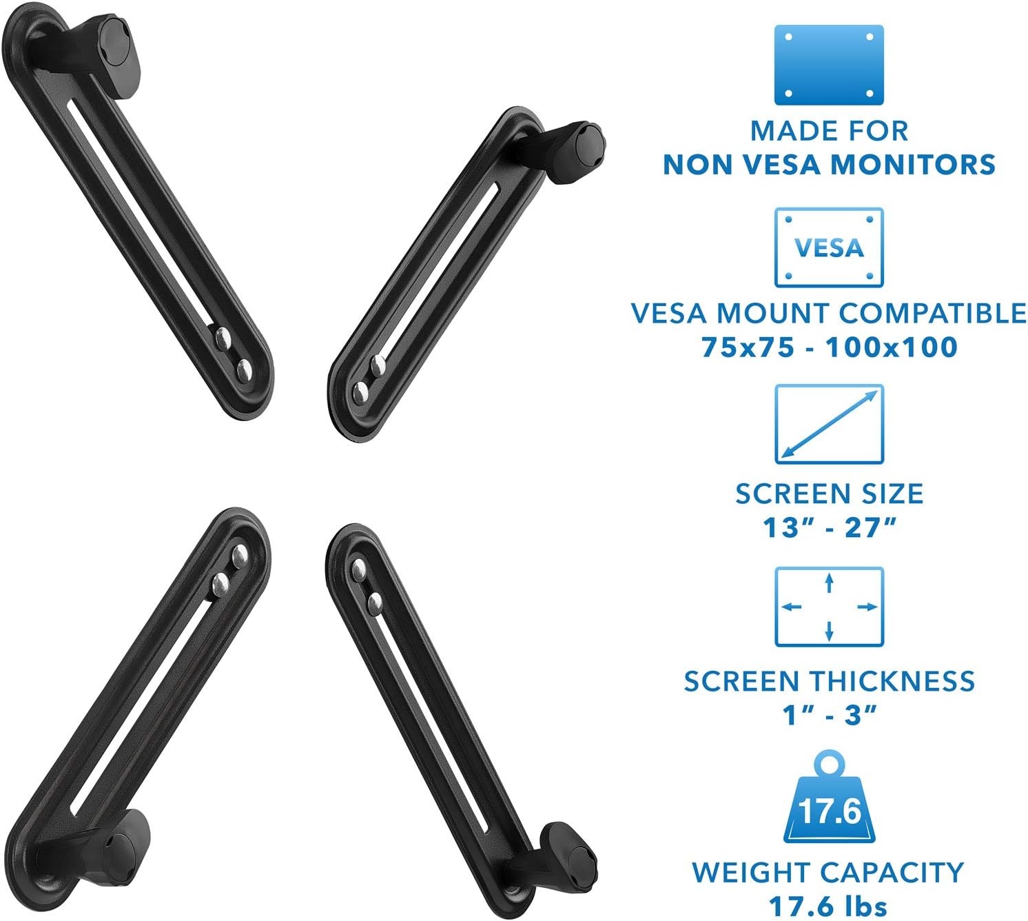 image:imageMountIt NonVESA Monitor Mount Adapter Kit Universal VESA Mount Adapter for 1327 Inch LCD LED Screens Converts to 75x75 amp 100x100 Heavy Duty Steel Bracket for Desk