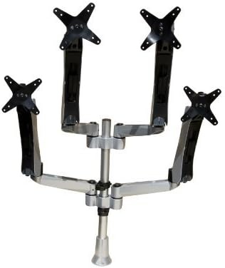 image:imageMountIt Quad Monitor Desk Mount with Full Motion Height Adjustable Arms Premium Modular Computer Screen Mount with VESA 75x75 100x100 mm Pattern Grommet Base Silver