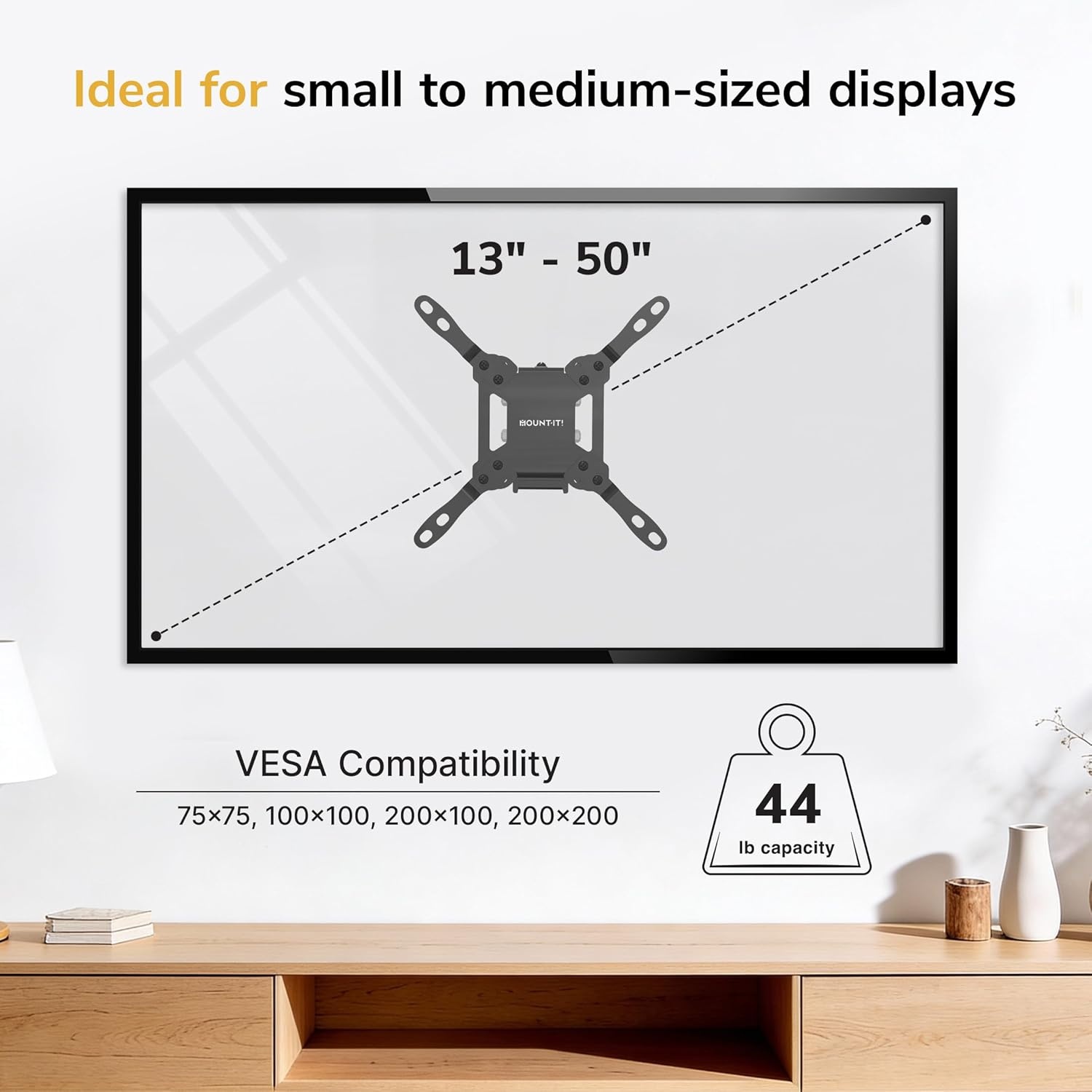 image:imageMountIt Tilting TV Wall Mount Bracket for Small TVs and Monitors LowProfile 14 Design with Quick Release Fits 19 to 32 Inch Screens VESA 75x75 and 100x100 mm 44 Lbs Capacity Black32 50 Screens
