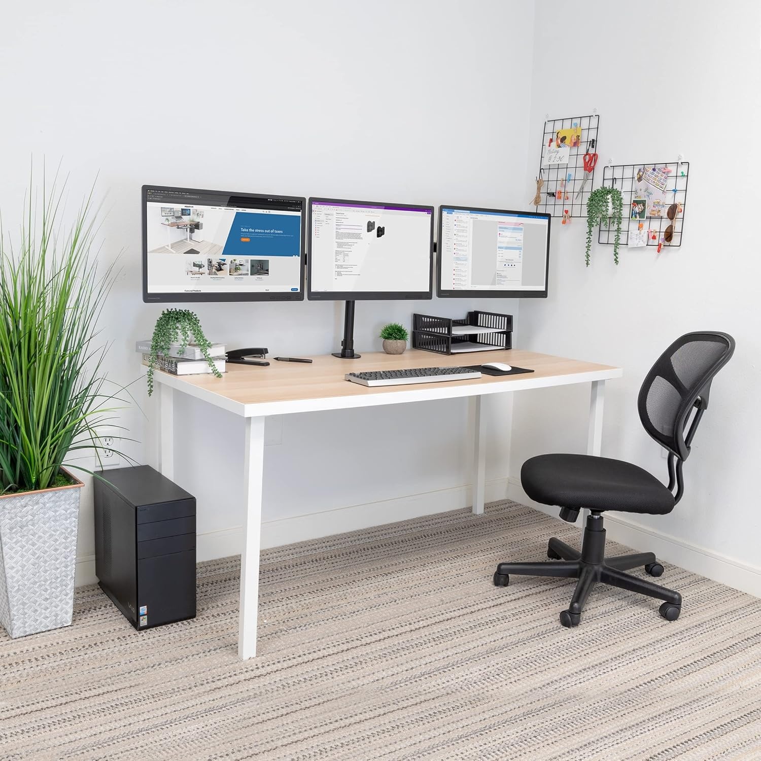 image:imageMountIt Triple Monitor Mount 3 Screen Desk Stand for LCD Computer Monitors for 19 20 22 23 24 27 Inch Monitors VESA 75 and 100 Compatible Full Motion 54 lbs Capacity MI1753Blackup to 27 inches