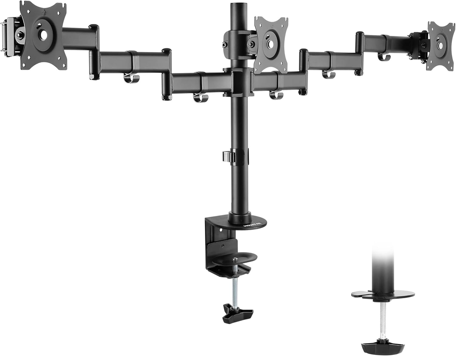 image:imageMountIt Triple Monitor Mount 3 Screen Desk Stand for LCD Computer Monitors for 19 20 22 23 24 27 Inch Monitors VESA 75 and 100 Compatible Full Motion 54 lbs Capacity MI1753Blackup to 27 inches