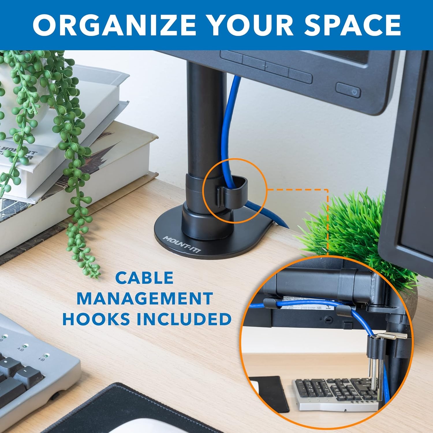image:imageMountIt Triple Monitor Mount 3 Screen Desk Stand for LCD Computer Monitors for 19 20 22 23 24 27 Inch Monitors VESA 75 and 100 Compatible Full Motion 54 lbs Capacity MI1753Blackup to 27 inches