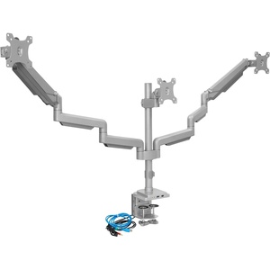 image:imageMountIt Triple Monitor Mount with Gas Spring Arms Fits 2432 Inch Screens USB amp Audio Ports Full Motion Desk Stand with Tilt Swivel amp Rotation Heavy Duty Silver 3 Screen Arm with Clamp