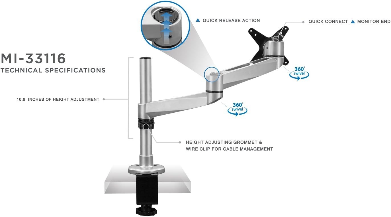 image:imageMountIt Articulating Single Arm Computer Monitor Desk Mount for 24Inch Monitors MI33116